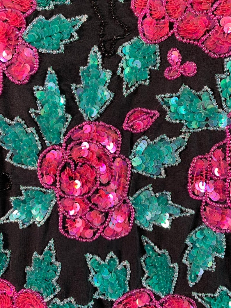 Vintage Black top with sequin roses and leaves image 4