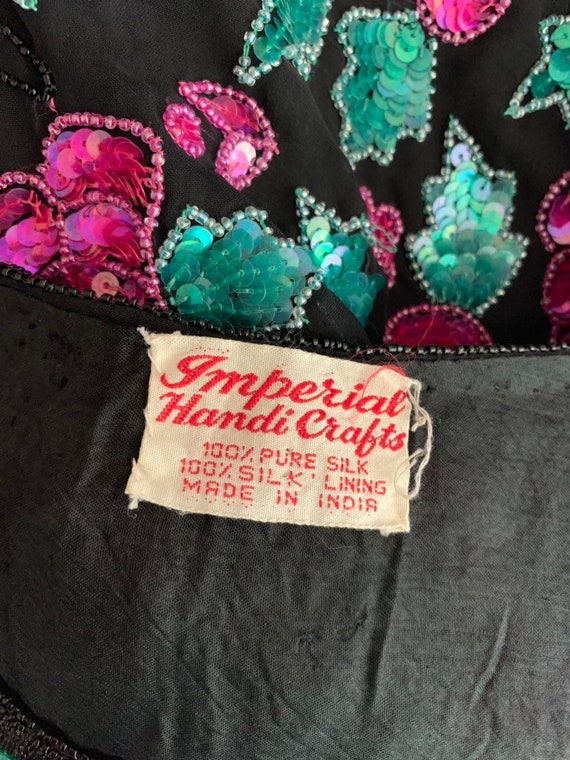Vintage Black top with sequin roses and leaves - image 7