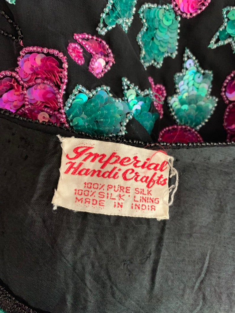 Vintage Black top with sequin roses and leaves image 7