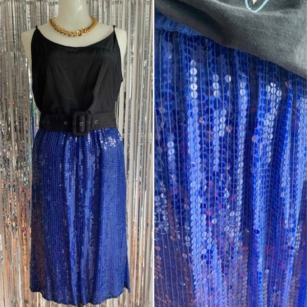 Vintage 80s Blue Sequin Skirt