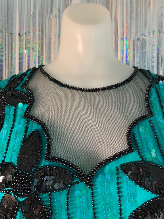Vintage Green and Black Sequin Top - image 3