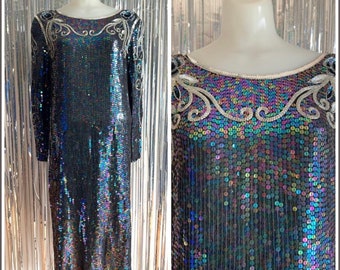 80s Vintage Long Sleeve Sequin Dress