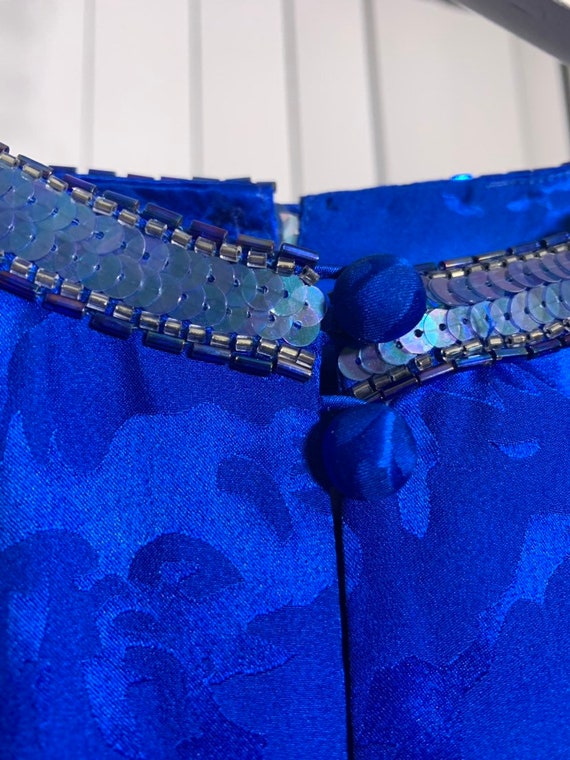Vintage 80s Petite Blue Silk Dress with Sequins - image 8
