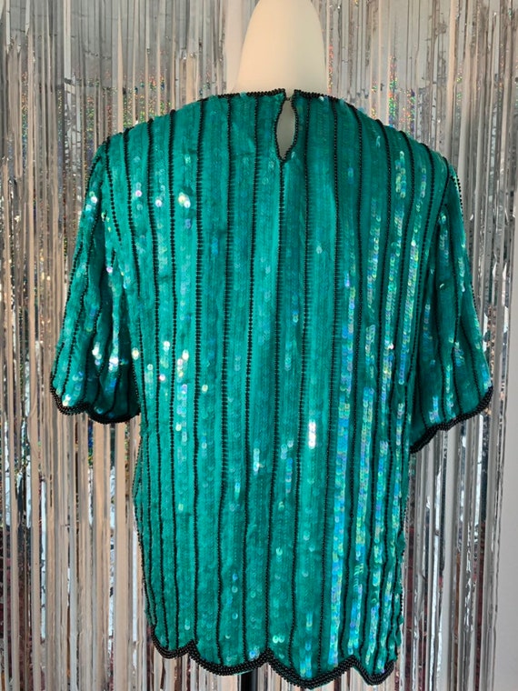 Vintage Green and Black Sequin Top - image 6