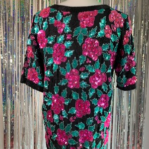 Vintage Black top with sequin roses and leaves image 6