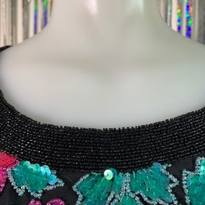 Vintage Black top with sequin roses and leaves image 3