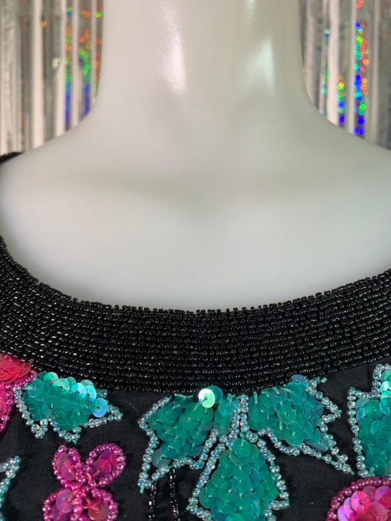 Vintage Black top with sequin roses and leaves - image 3