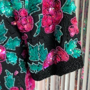 Vintage Black top with sequin roses and leaves image 5