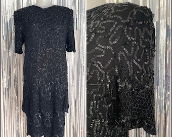 80s Vintage Black Sequin Dress