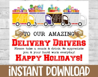 Christmas Printable, Delivery Sign Png, Snack Sign Png, Christmas Deliveries, Holiday Thank You, Delivery Driver, Mail Carrier, Mailbox