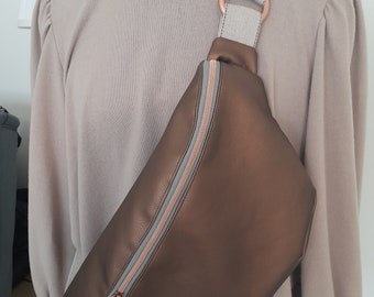 Sale! Bodybag xxl Crossbodybag groß Bauchtasche Crossbag Bronze braun, Hipbag, glänzend, groß