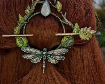 Rose Quartz Dragonfly Hair Pin – Enamel Copper Woodland Hair pin