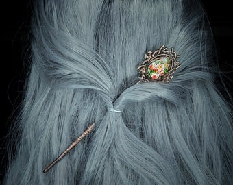 Flower design copper hair fork