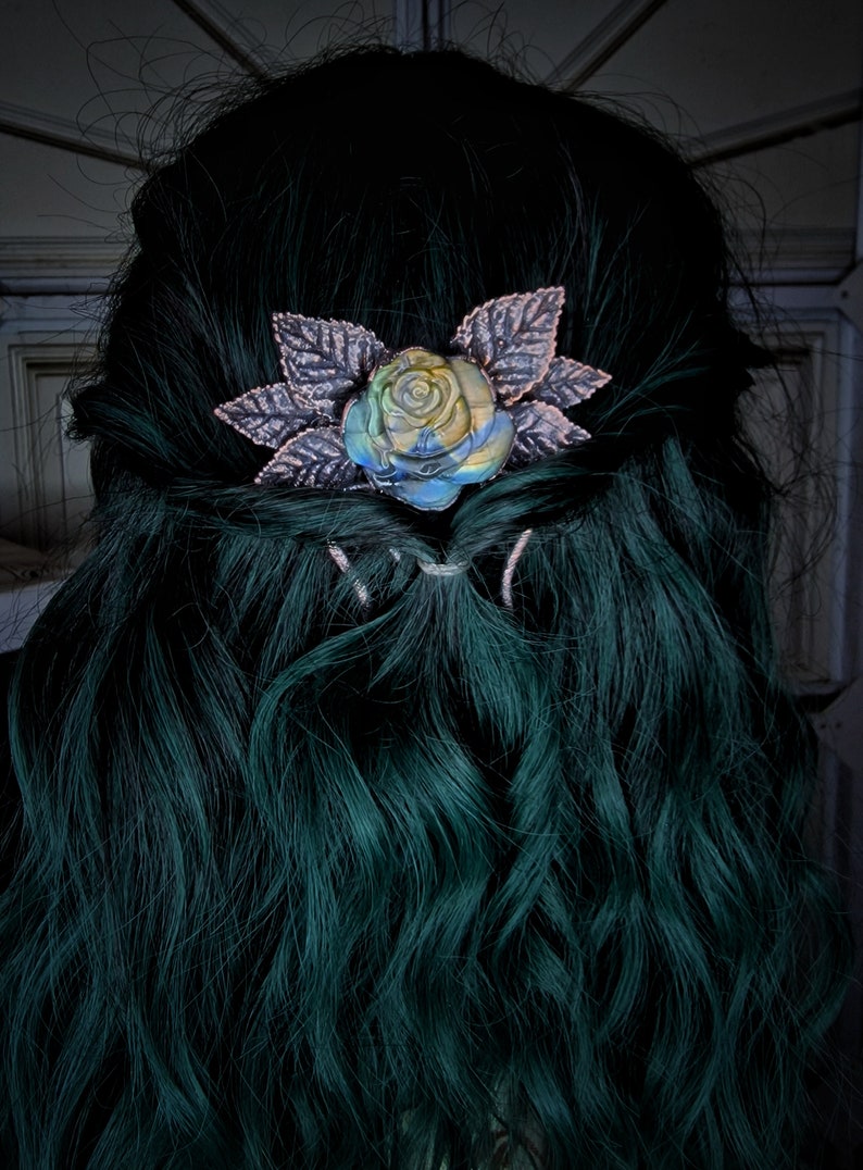 Fourche à cheveux labradorite rose cuivré image 1