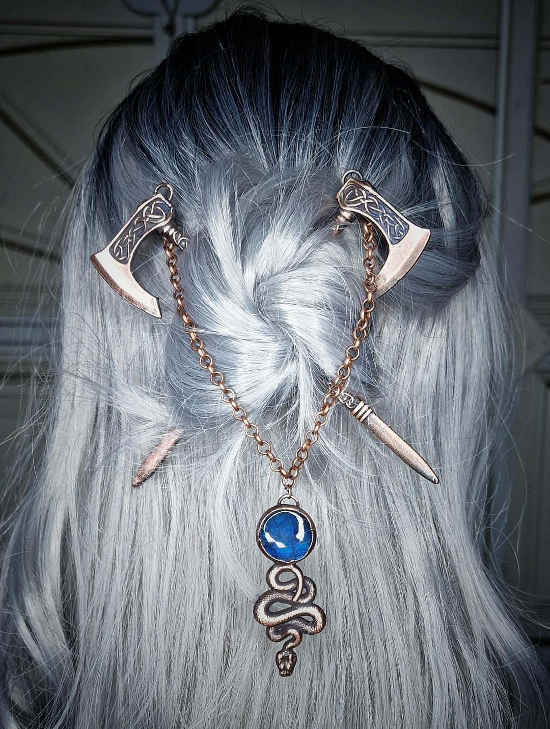 銅斧ラブラドライトの蛇のヘアスティック - Etsy 日本