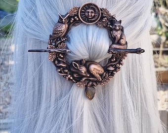 Electroformed Copper Woodland Animal Hair Pin with Labradorite