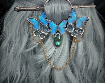 Labradorite butterfly hand made hair pin