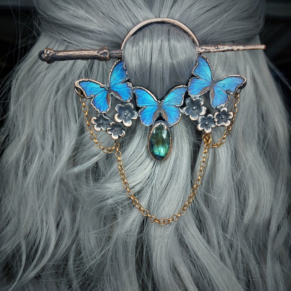 Labradorite butterfly hand made hair pin
