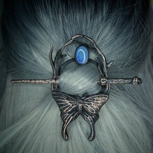 Moonstone Luna Moth hair pin / shawl pin