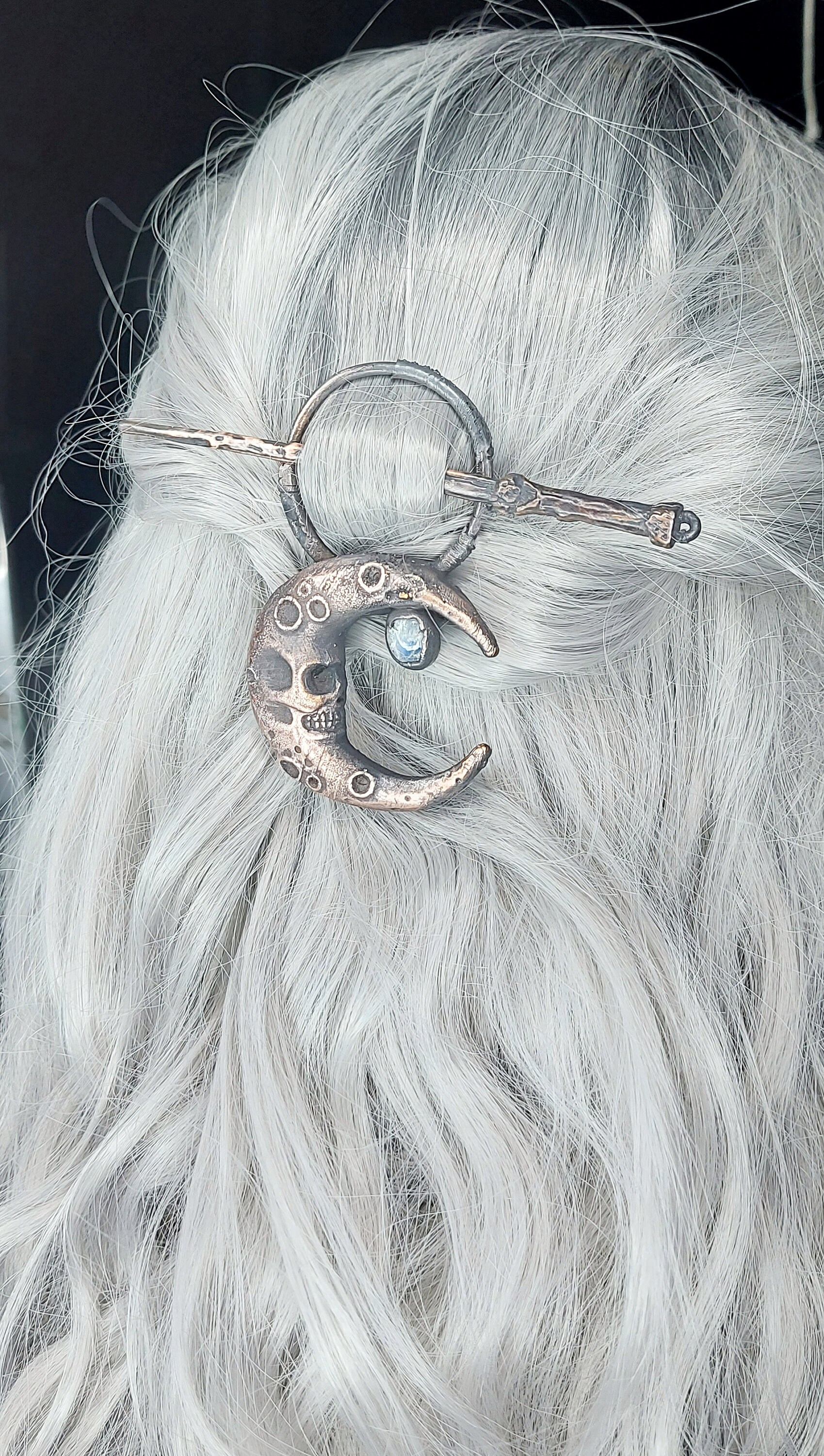 Moonstone Crescent Moon Hair Pin - Etsy display picture 2