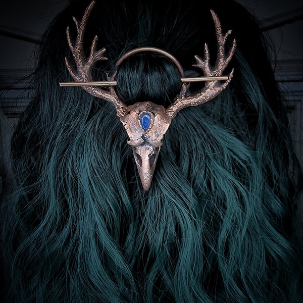 Moonstone Raven hair pin