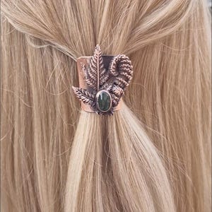 Copper Fern & Leaf Hair Cuff with Green stone