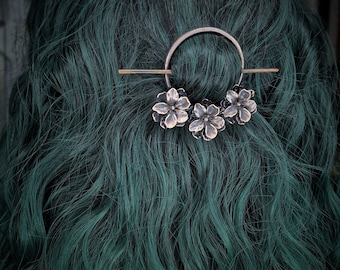 Copper flower hair pin