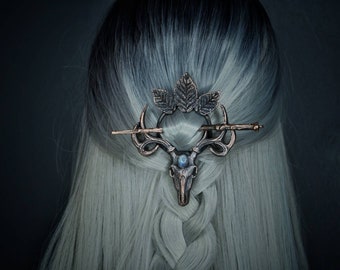 Moonstone Skull copper hair pin