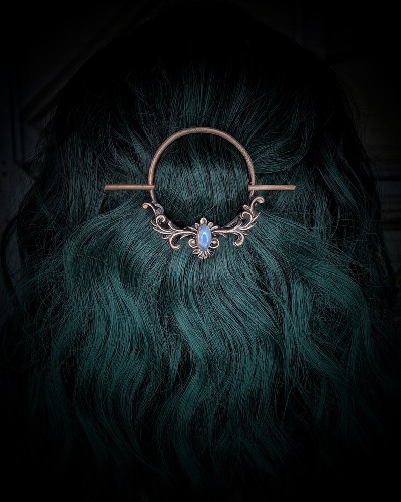 Copper Made to order Moonstone hair pin/ brooch image 1