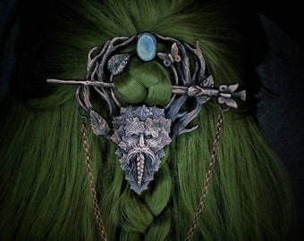 Green man hand made hair pin