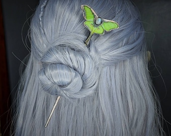 Copper Moonstone Luna moth hair stick