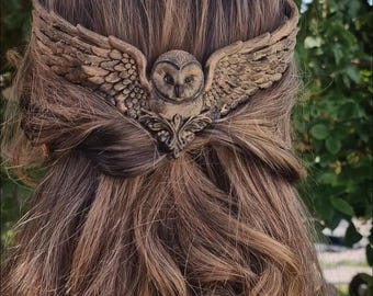 Woodland Owl Back Crown – Fantasy Hair Crown – Elven Owl Hair Piece – Nature Inspired Statement Headpiece