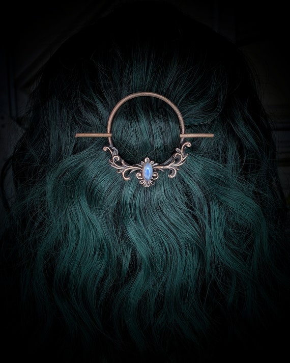 Silver Hair Clip with Moonstone & Intricate Design Amazon.com : 5pcs Star Moonstone Hair Sticks for Buns Long  main image 4