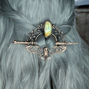 Épingle à cheveux hibou labradorite image 1