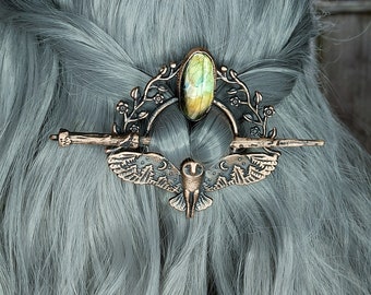 Épingle à cheveux hibou labradorite