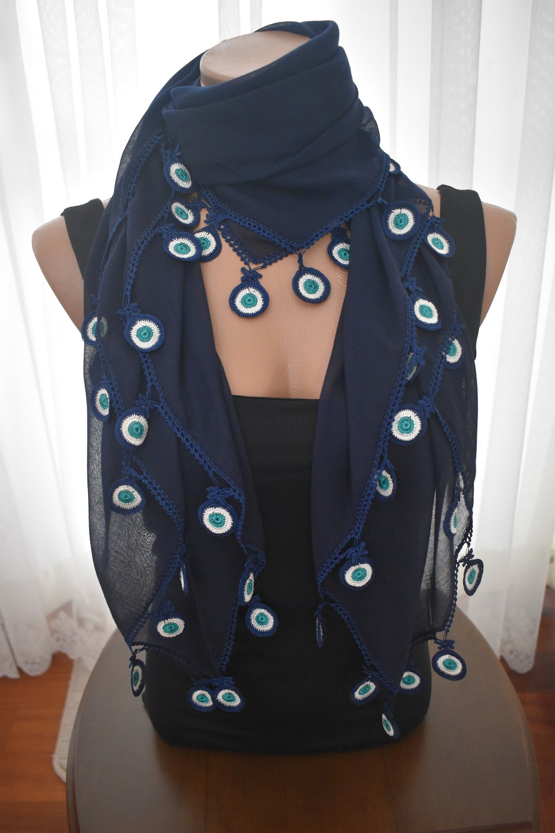 Evileye Navy Blue Cotton Scarf Evil Eye Art Greek Evil Eye Etsy