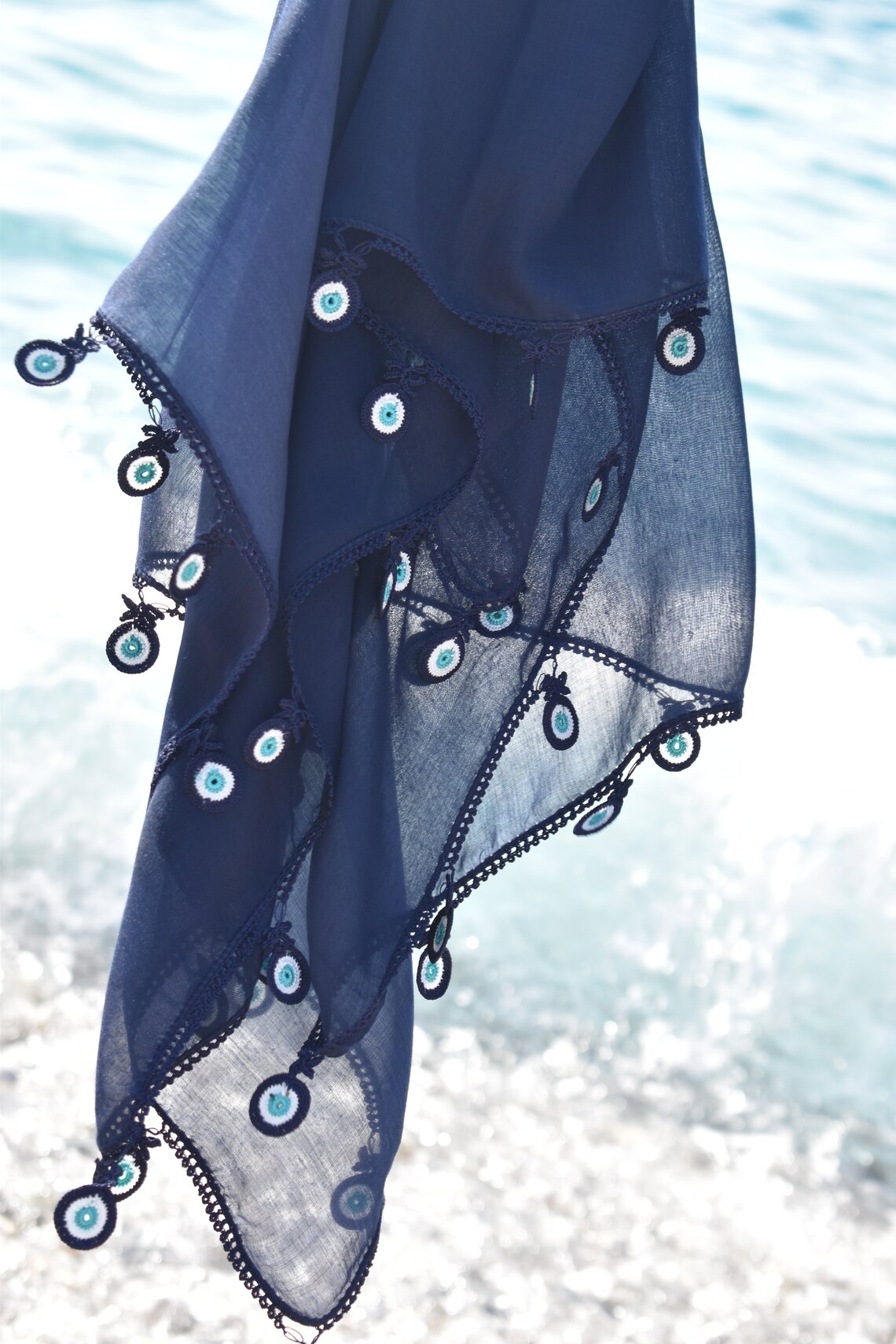 Evileye, Navy Blue Cotton Scarf, Evil Eye Art, Greek Evil Eye Scarf ...