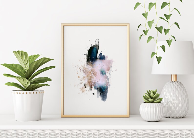 Modern Rose Gold and Blue Watercolor Printable Abstract Art Etsy