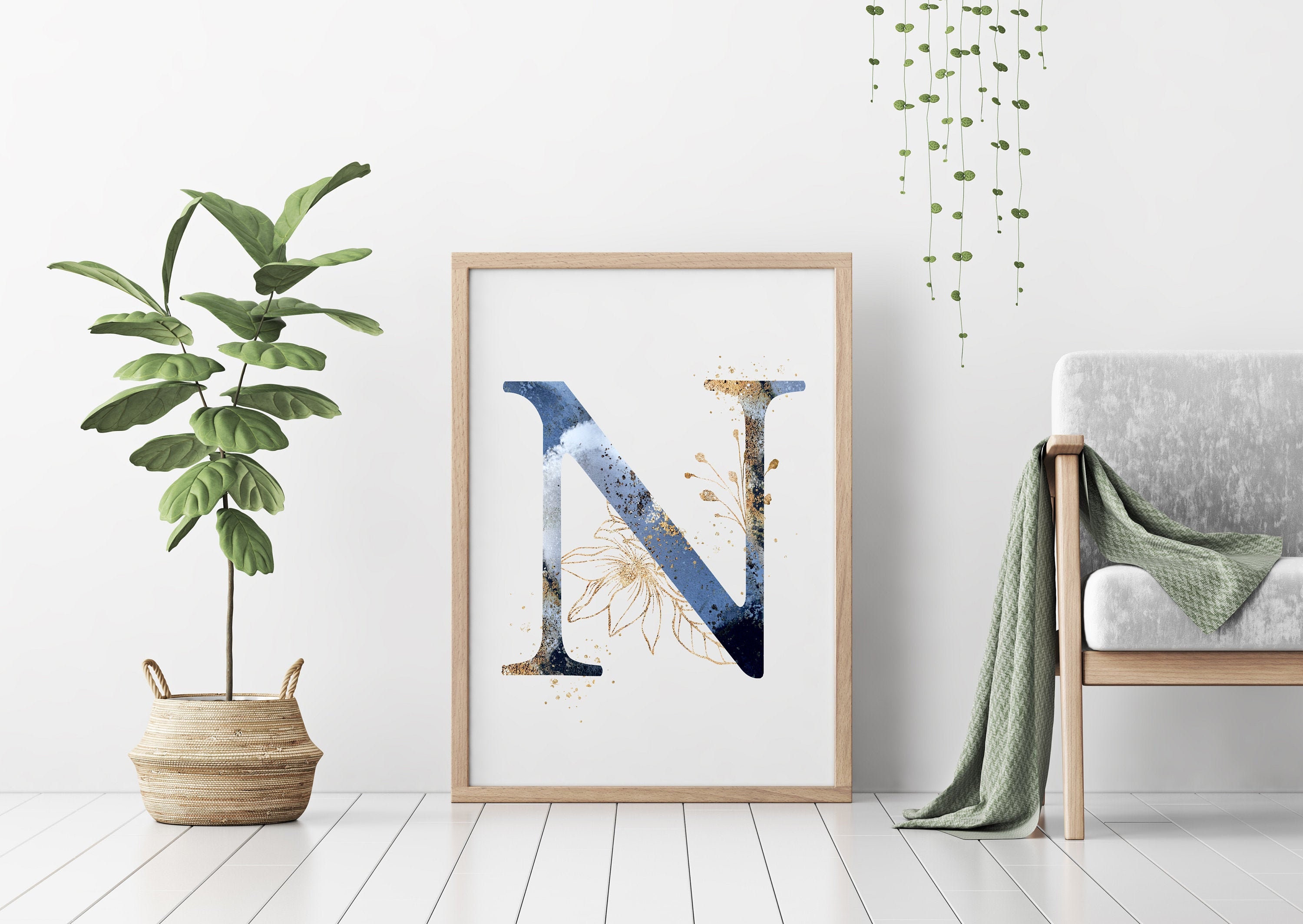 Initial Wall Art Flower Letter V Gold Nursery Print Sign Poster Printable Instant Download Monogram Floral Wreath D\u00e9cor botanical Alphabet