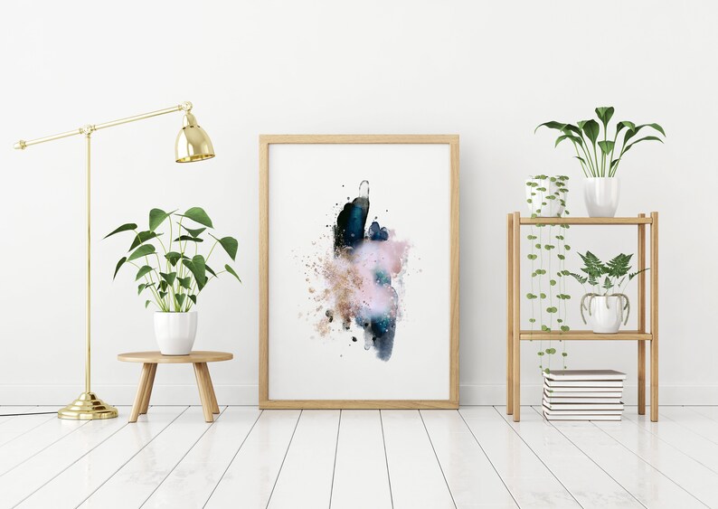 Modern Rose Gold and Blue Watercolor Printable Abstract Art Etsy