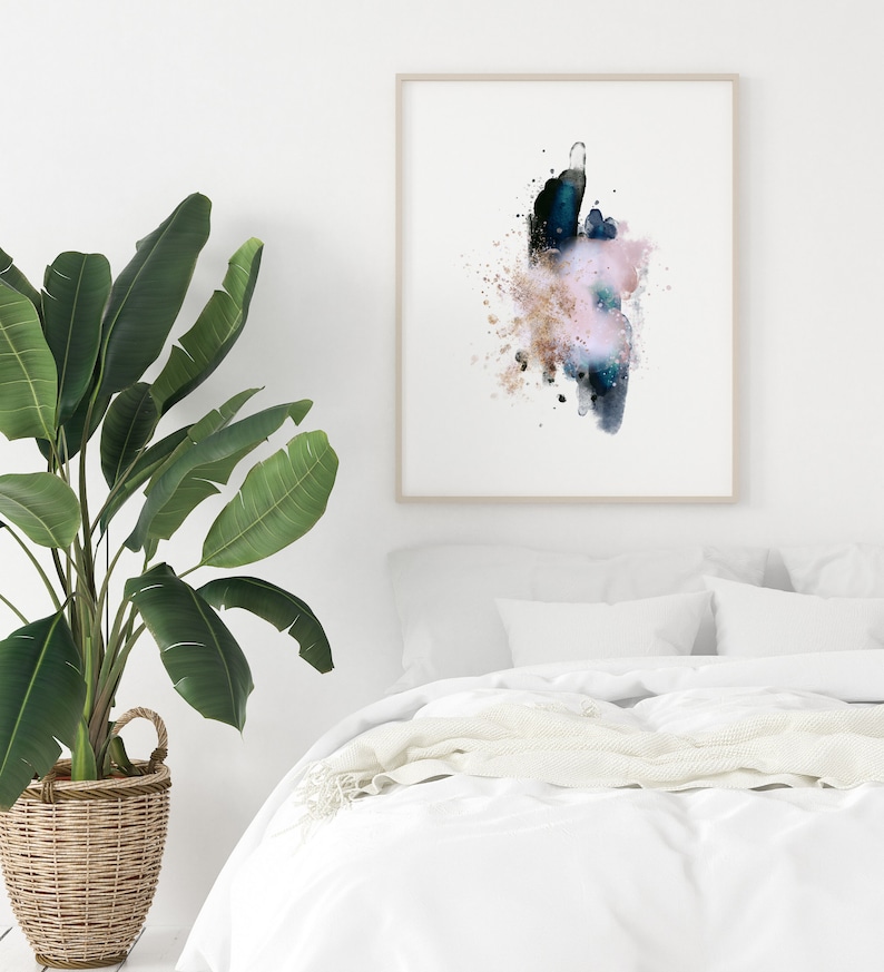 Modern Rose Gold and Blue Watercolor Printable Abstract Art Etsy