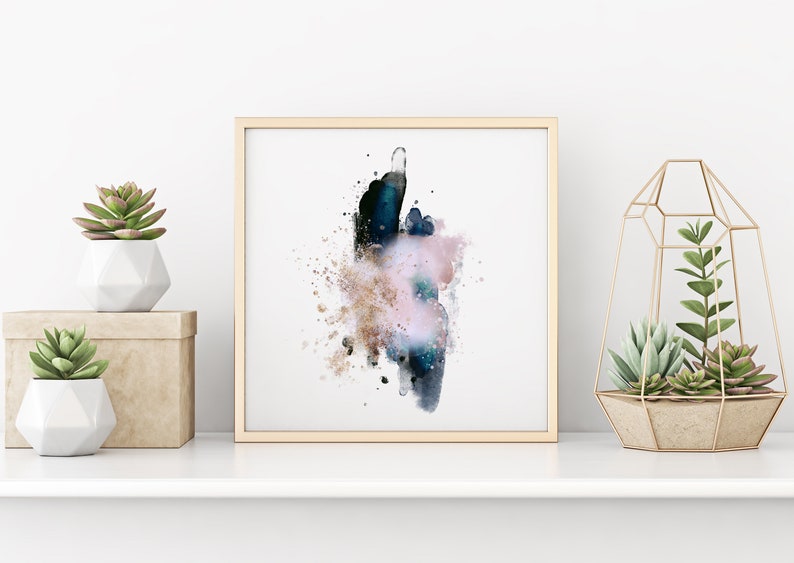 Modern Rose Gold and Blue Abstract Wall Art Unframed Art Etsy