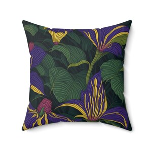 Experience Vibrant Tacca Flowers with our Spun Polyester Square Floral Home Decor Couch Throw Pillow