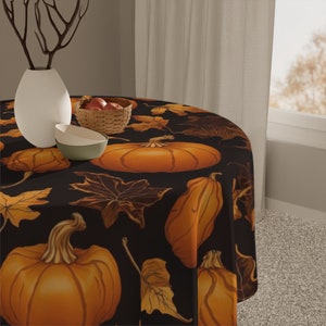 Fall Pumpkin & Leaves Tablecloth: Autumn Elegance, Custom Design