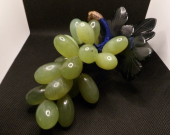 Jadeite and Jade Grape Cluster Stone Fruit Carved with Jade Leaves