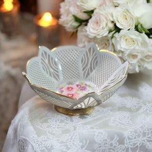 Vintage Moga Lace Porcelain Trinket /Candy Bowl