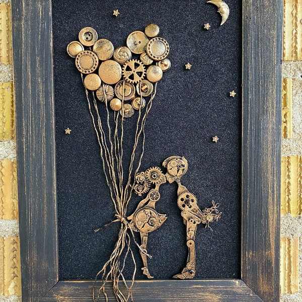 Valentines day gift couple holding balloons Steampunk Love gifts for couple gift for boyfriend 1 year anniversary 1st anniversary wedding