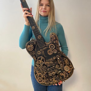 Electric steampunk guitar industrial decor steampunk wall art, guitar from gears and metal guitar music wall art metal art decorative guitar