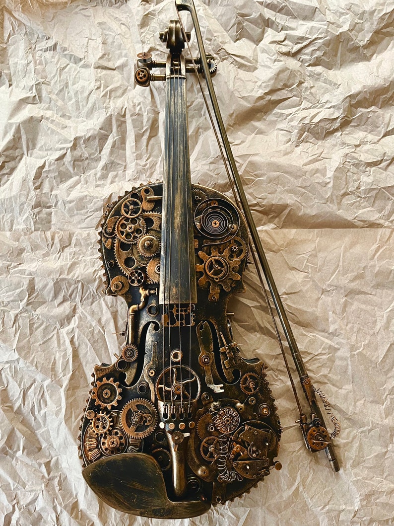 Steampunk Decor, Violin Gifts for music lovers, modern loft, music wall art,classical music, contemporary wall art metal, loft decor ideas image 2