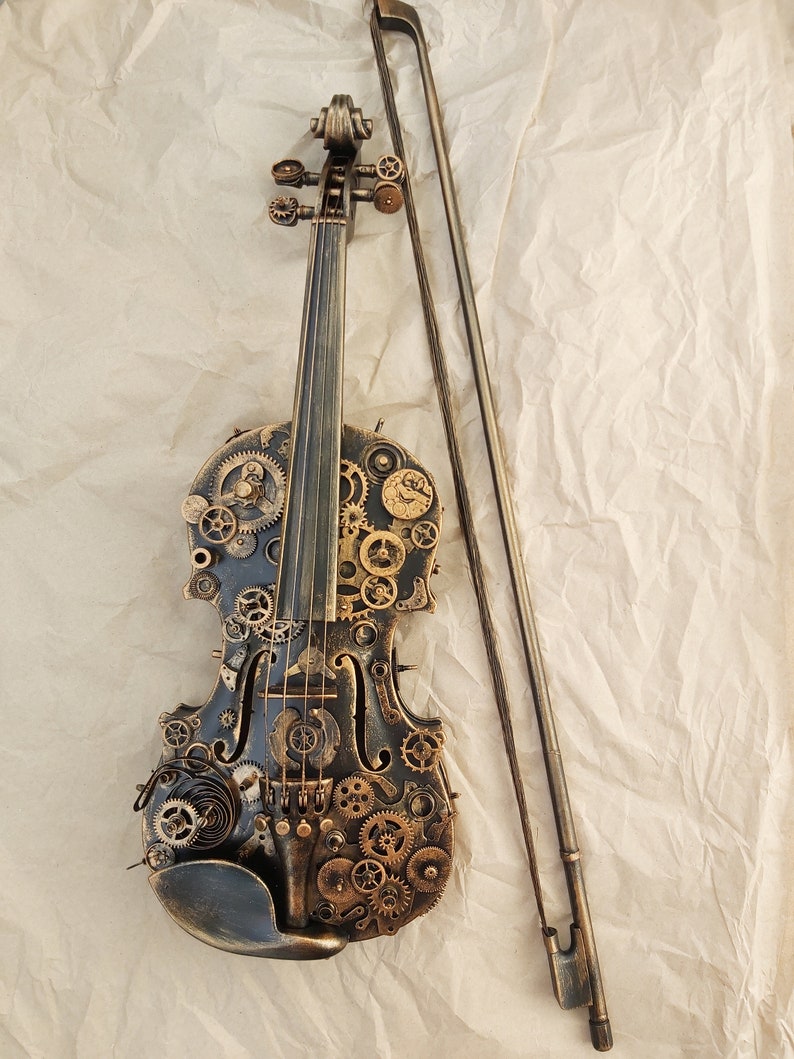 Steampunk Decor, Violin Gifts for music lovers, modern loft, music wall art,classical music, contemporary wall art metal, loft decor ideas image 4